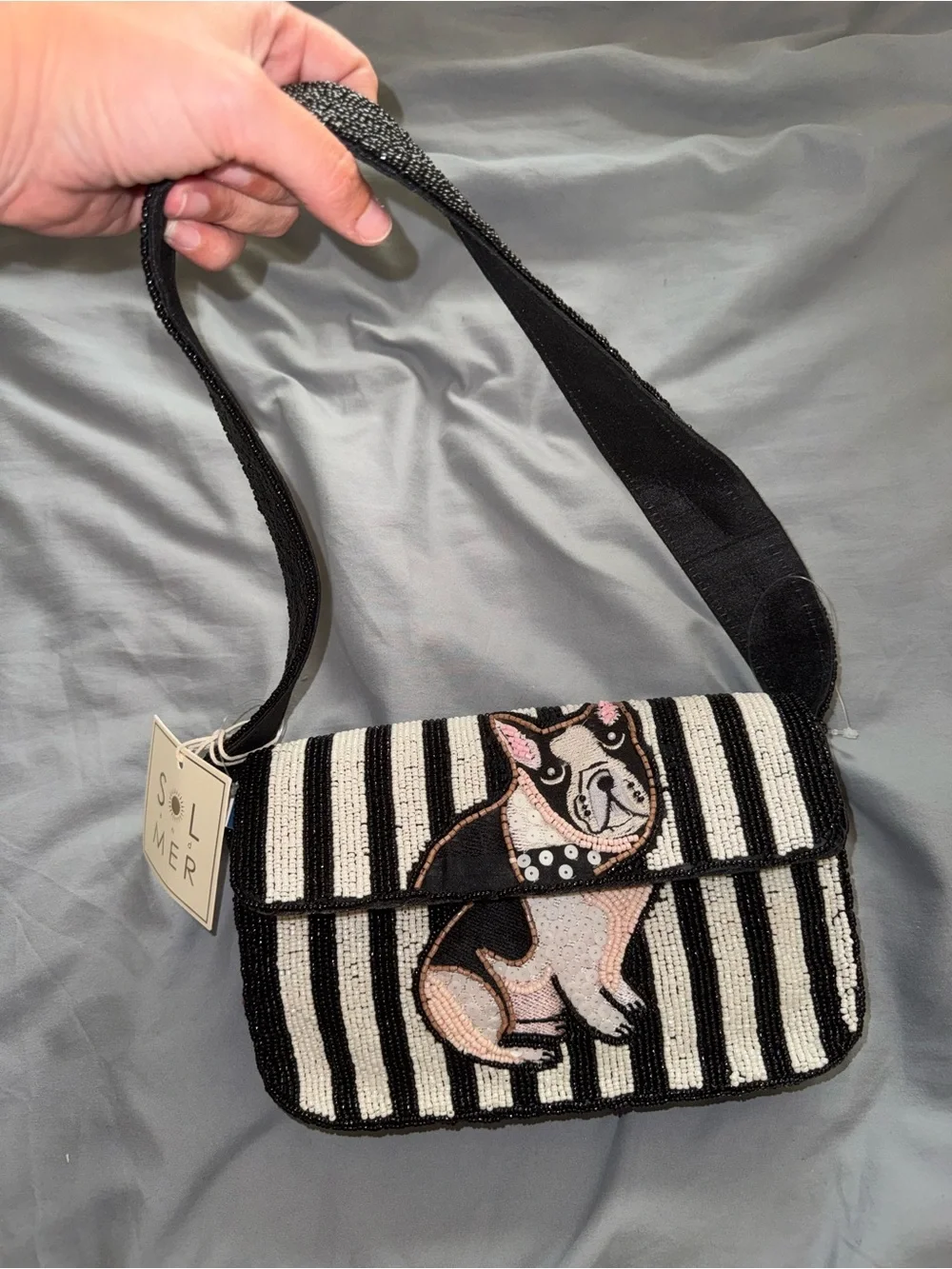 Beaded French Bulldog Shoulder Bag Handmade in India New with Tags